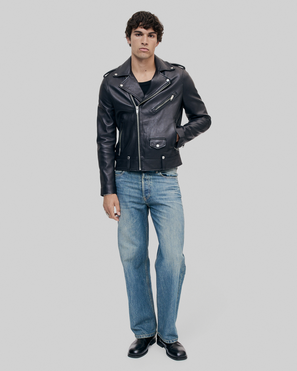 Black leather biker jacket