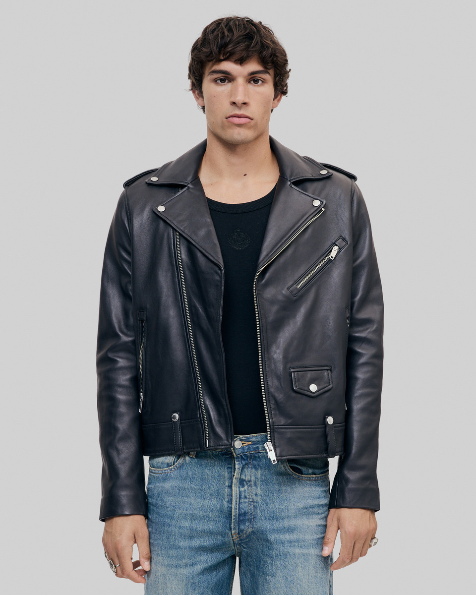 Black leather biker jacket