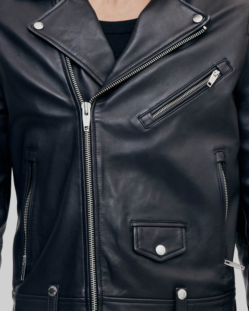Black leather biker jacket