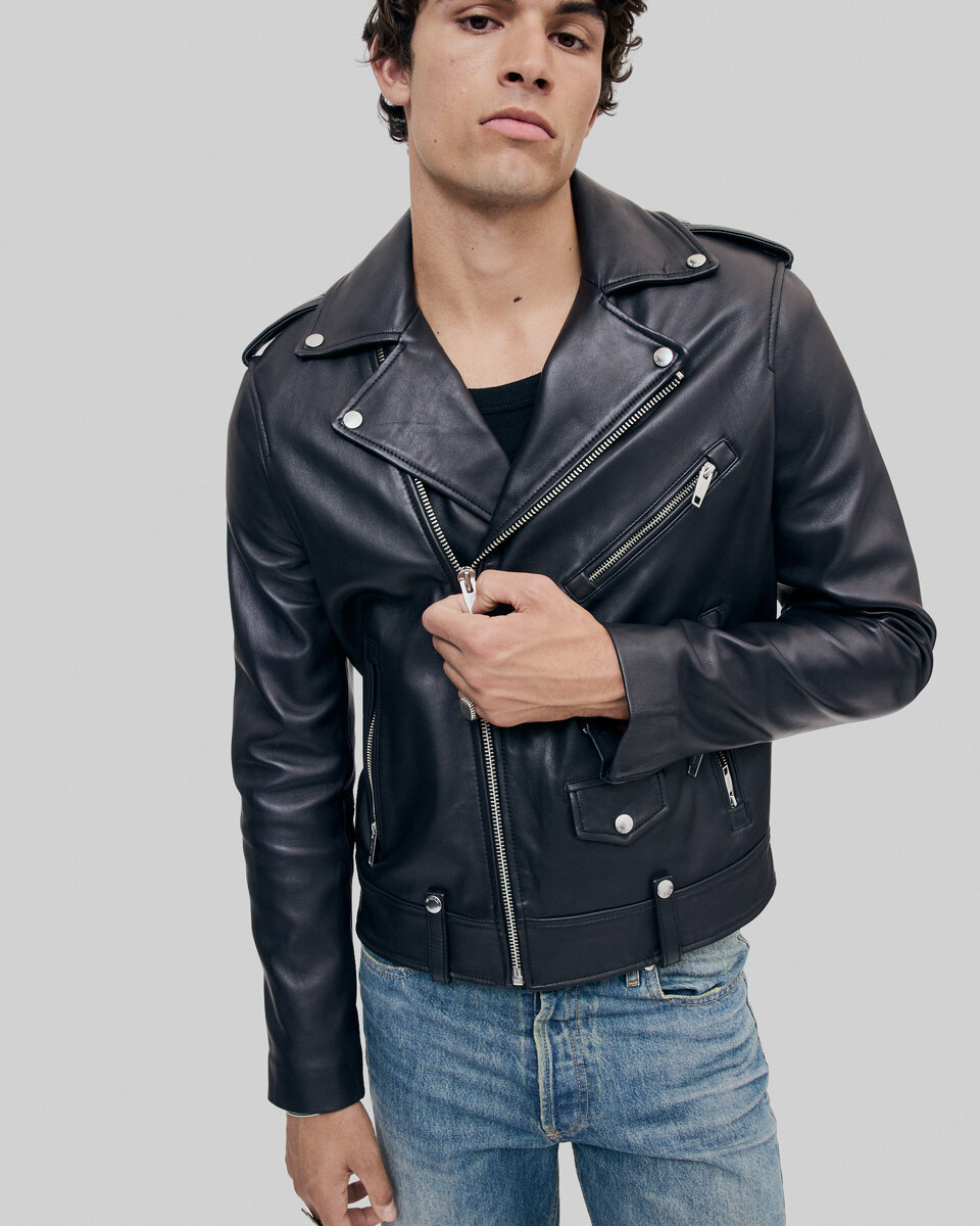 Black leather biker jacket