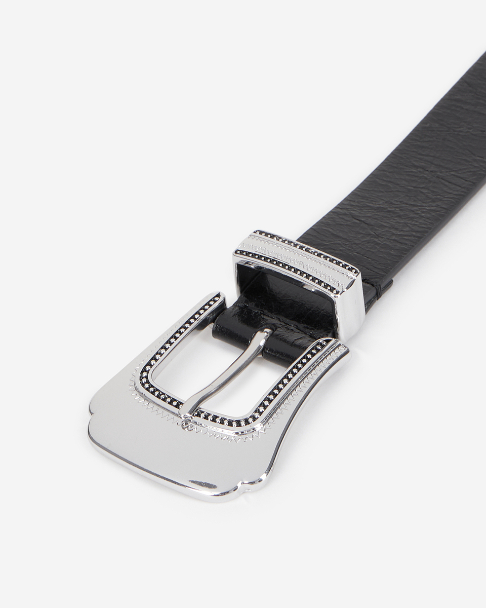 Thin black leather belt