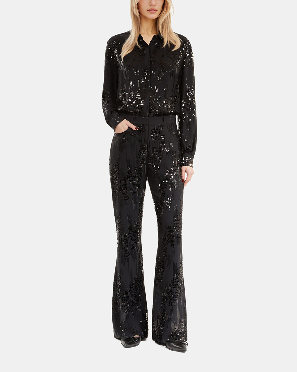 Black sequinned flare pants