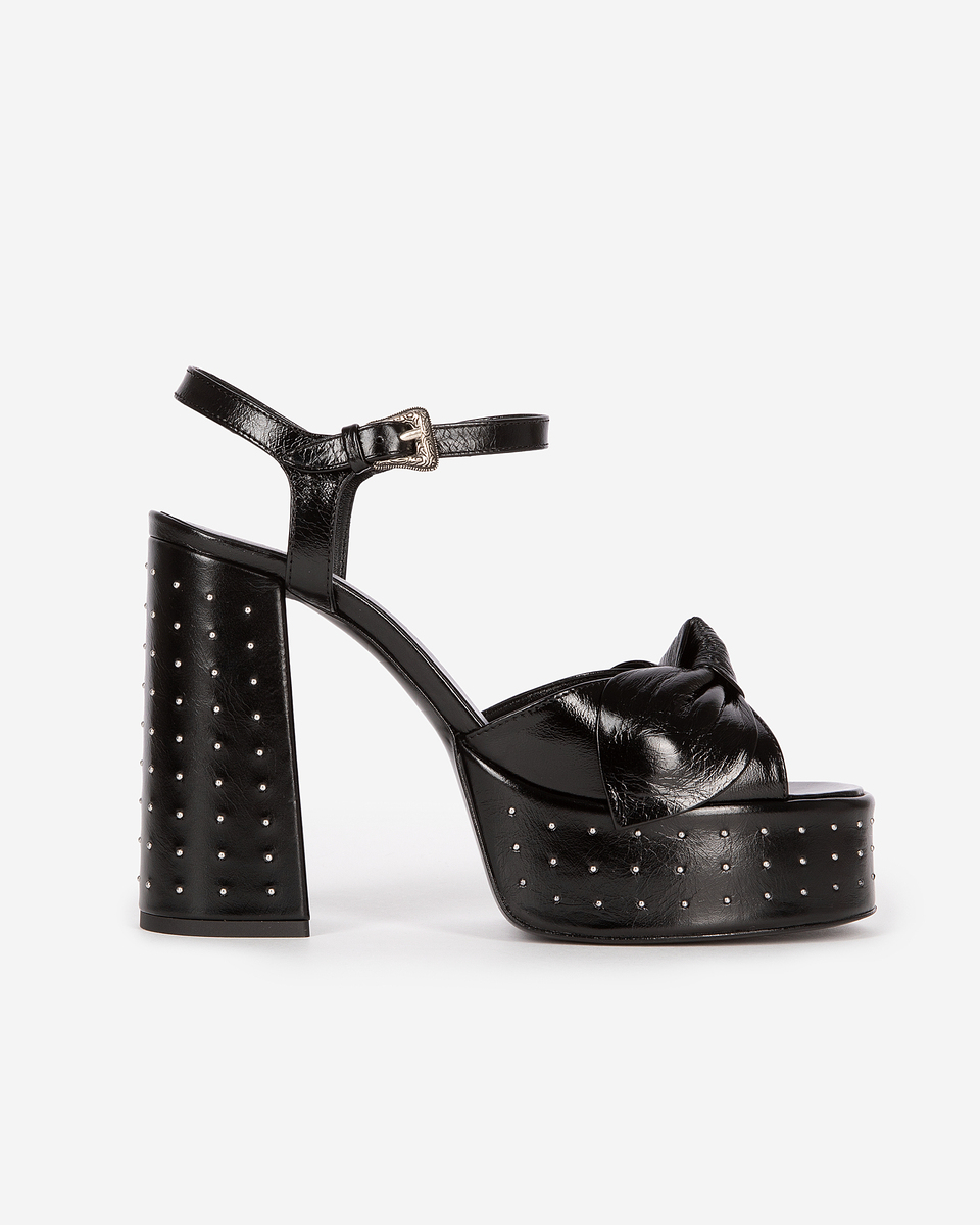 Black leather studded heeled sandals