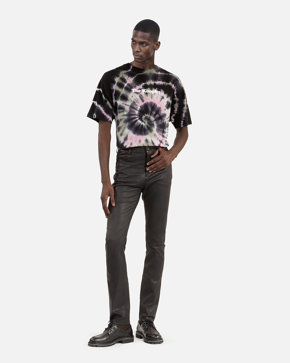 Black leather slim-fit pants