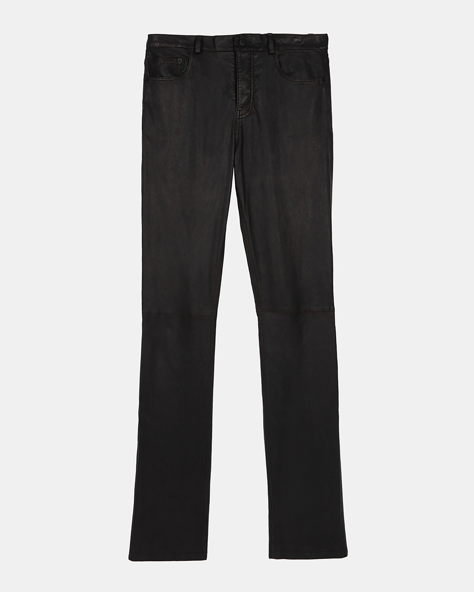Black leather slim-fit pants