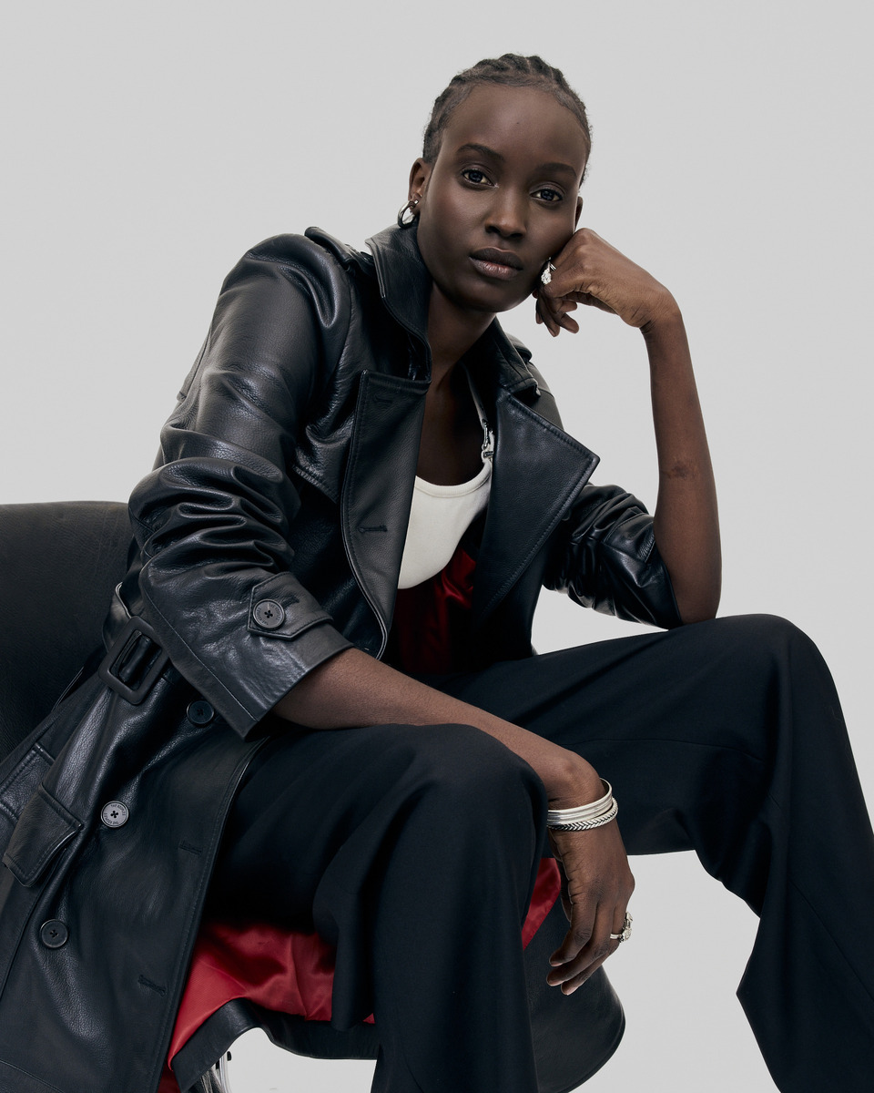 Long black leather trench coat