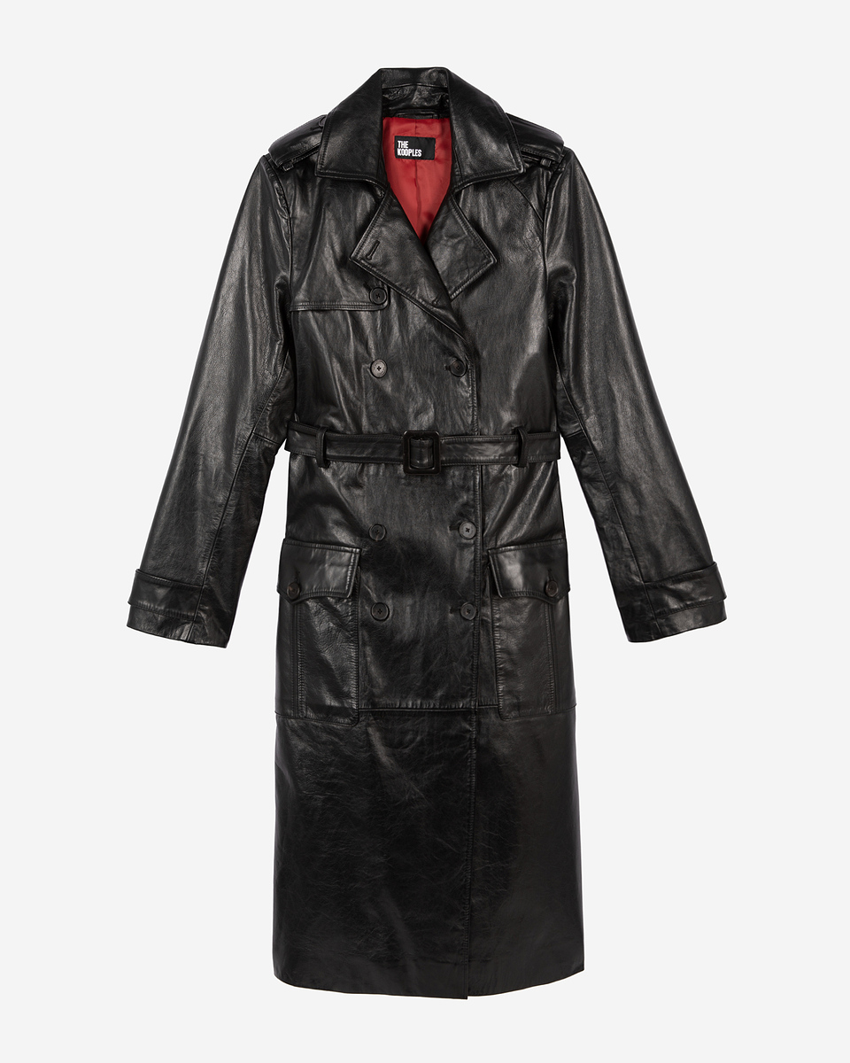 Long black leather trench coat