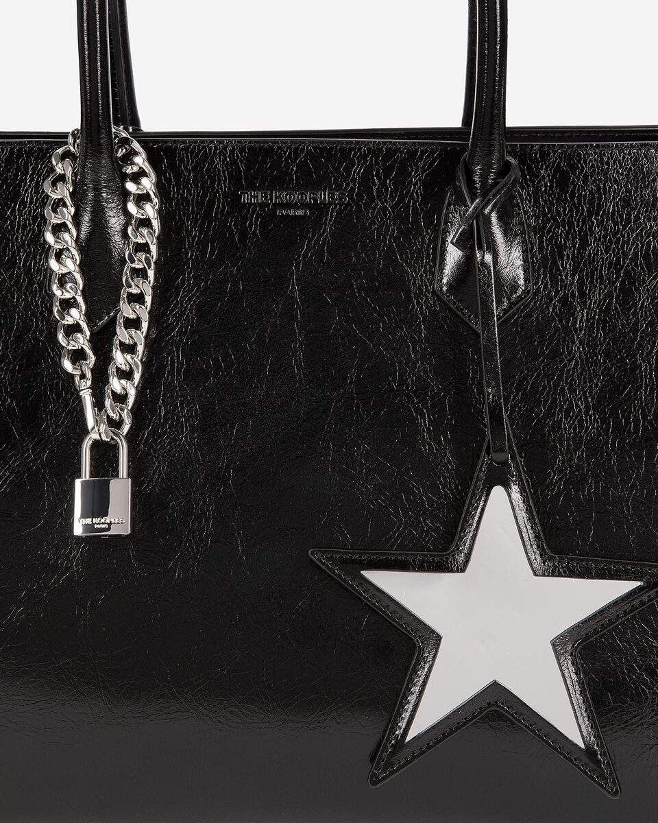 Ming L tote bag in black cracked leather