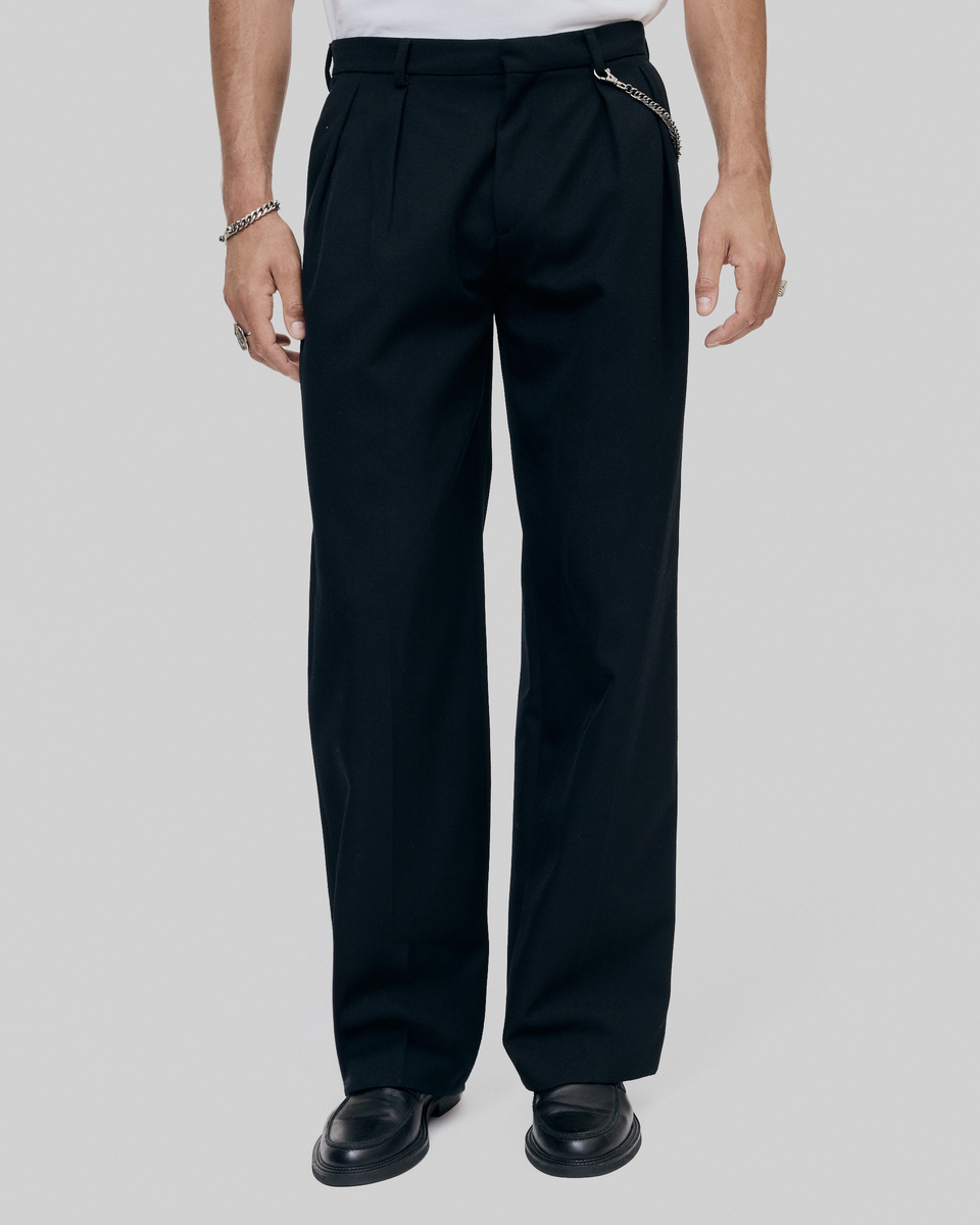 Black wide-leg wool pants