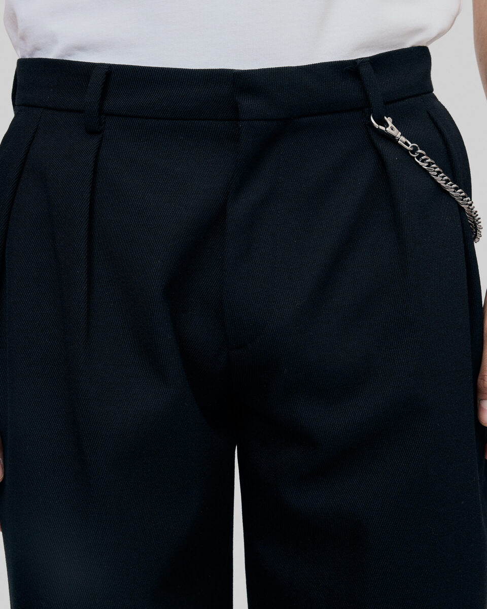 Black wide-leg wool pants