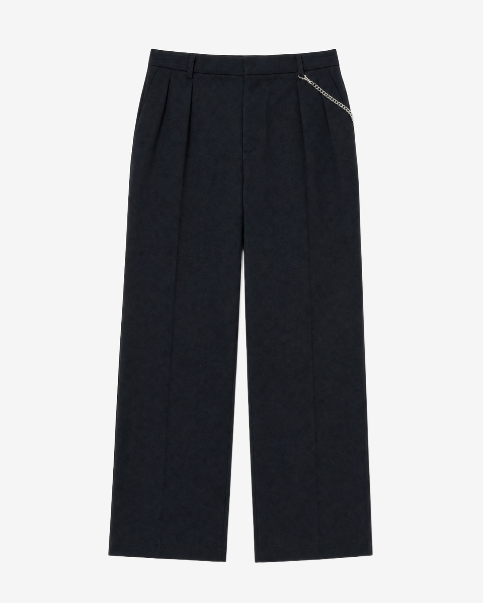 Black wide-leg wool pants