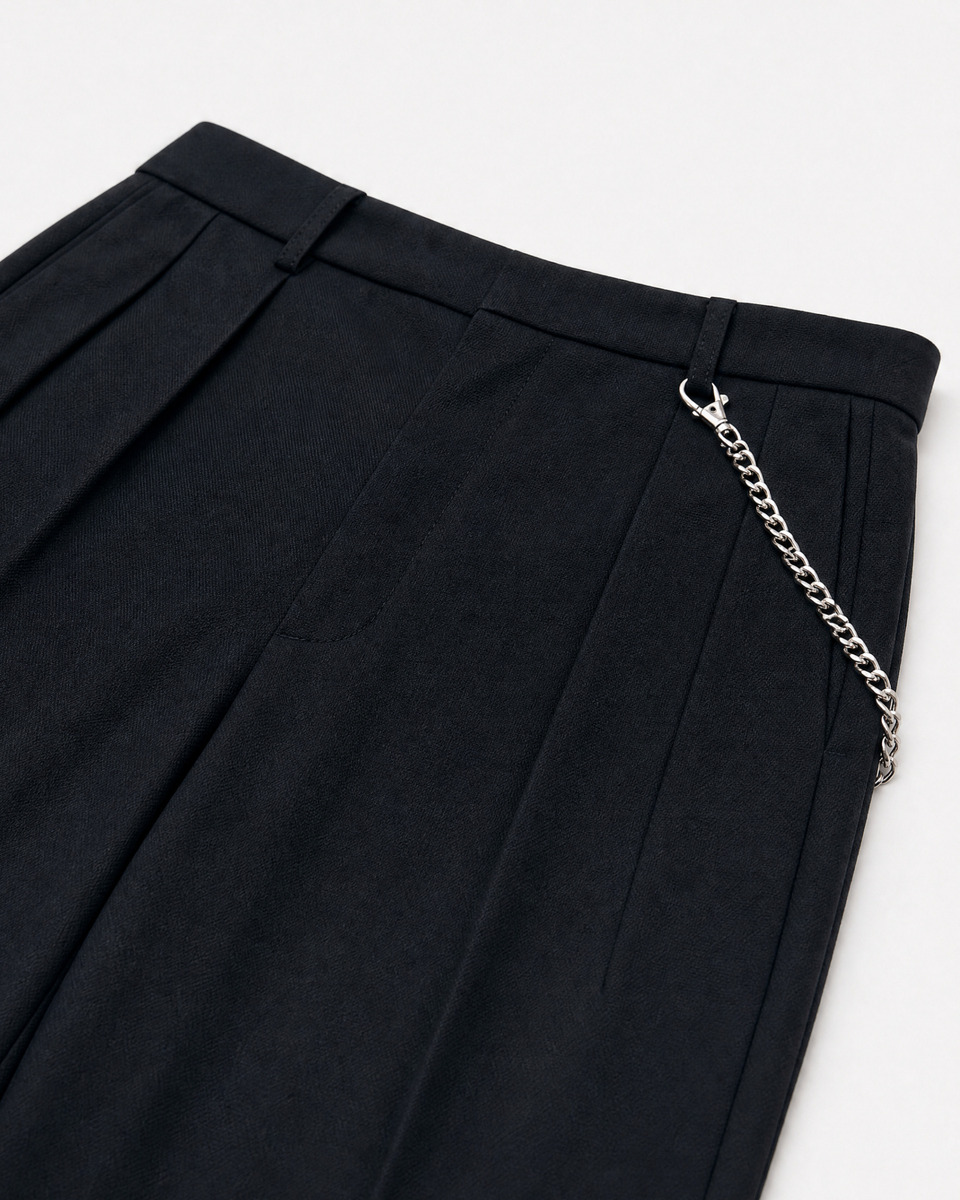 Black wide-leg wool pants