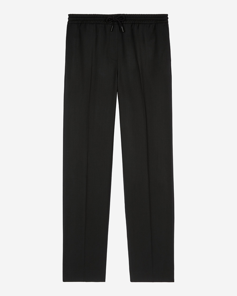 Black straight-leg wool pants