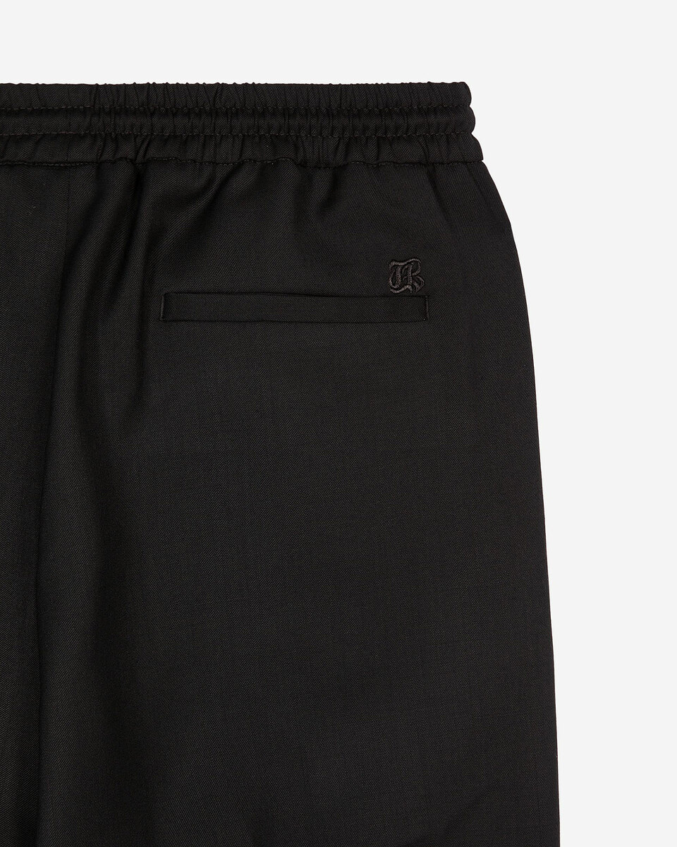 Black straight-leg wool pants