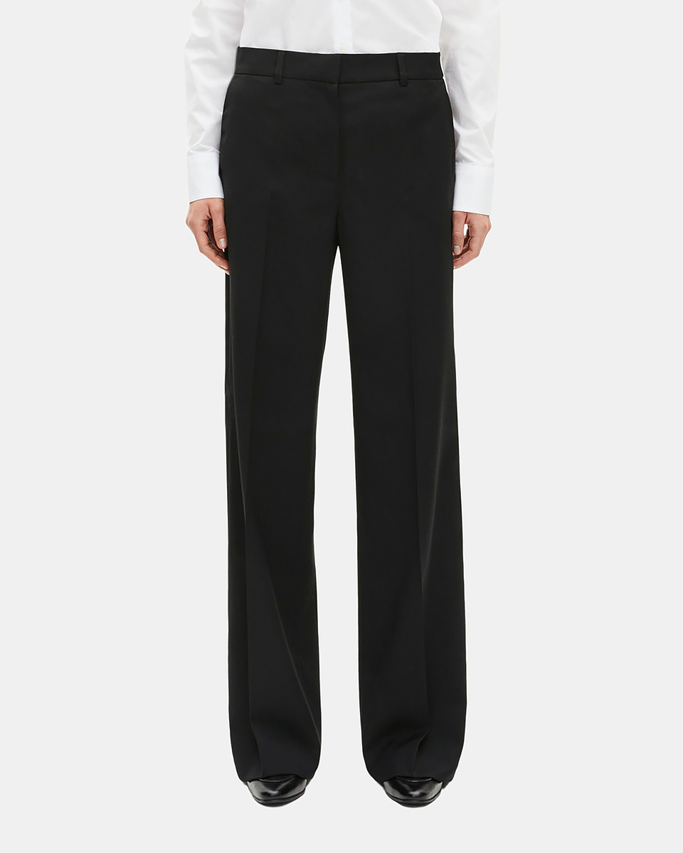 Wide-leg black wool pants