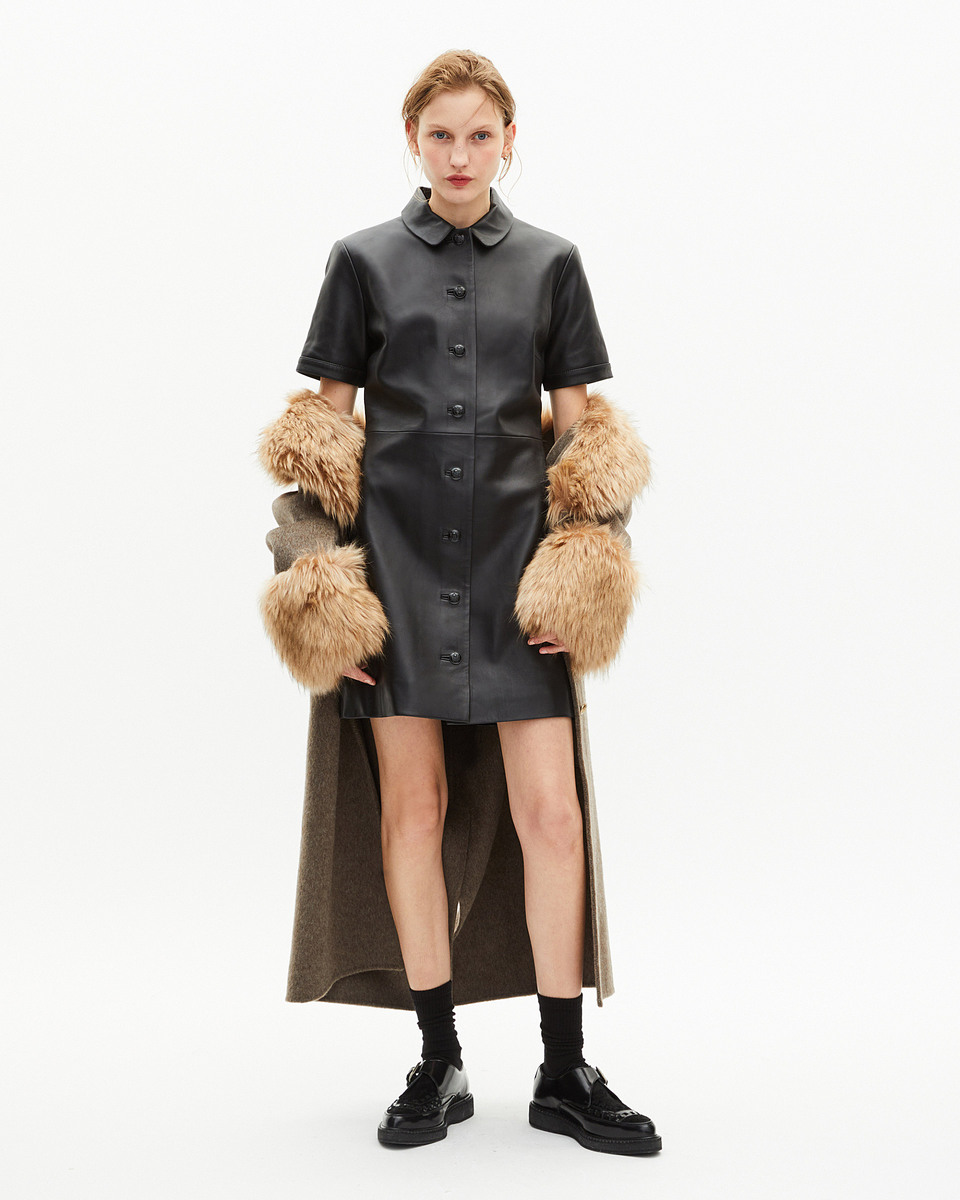 Short black leather dress