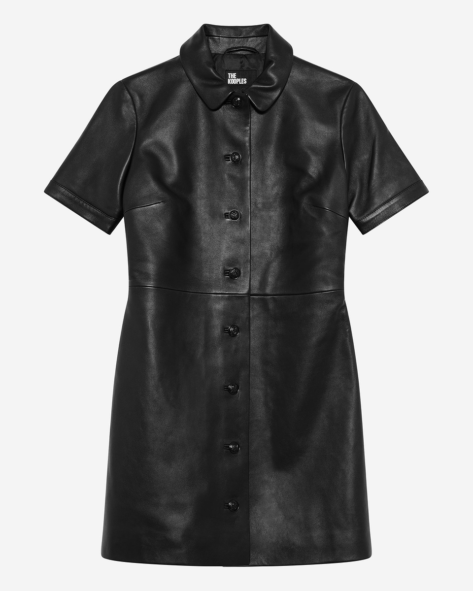 Short black leather dress