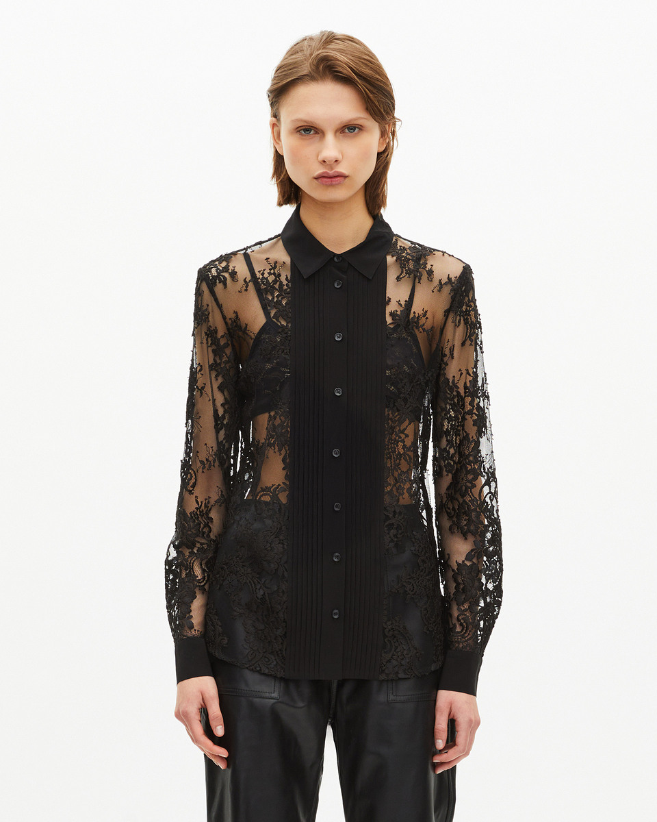 Black lace sheer shirt
