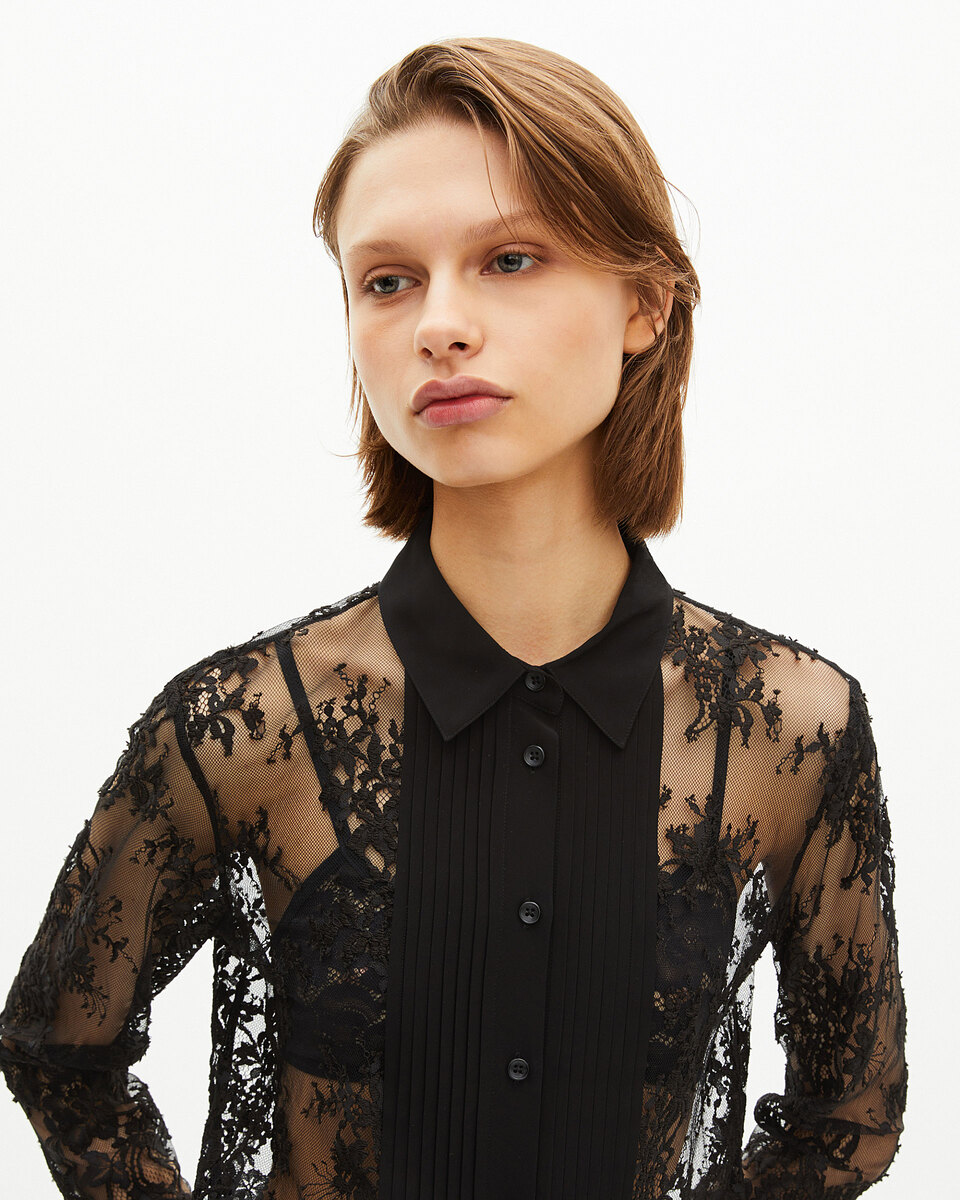 Black lace sheer shirt