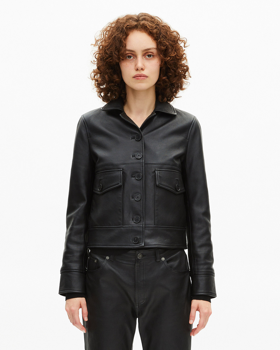 Short black leather jacket