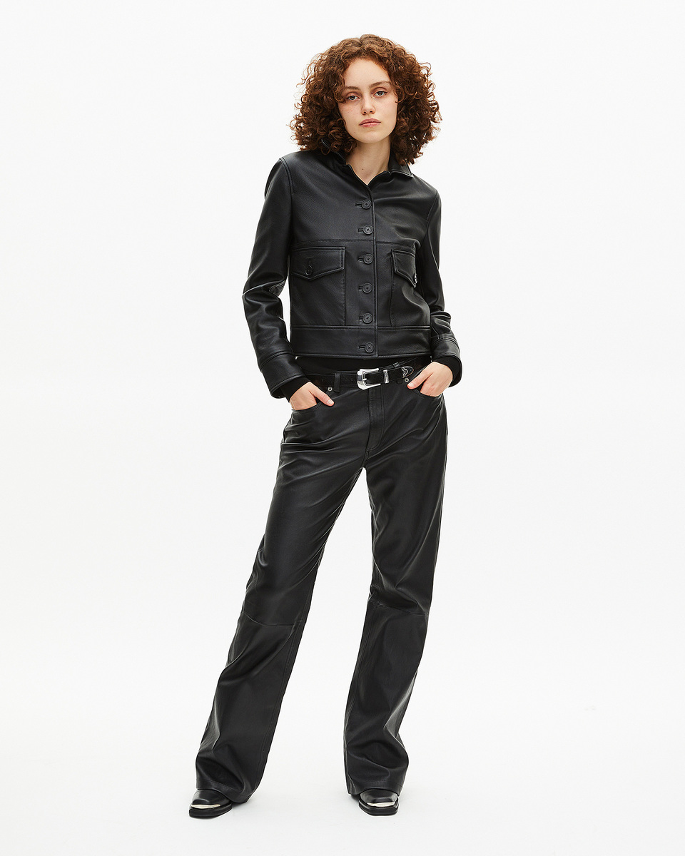 Short black leather jacket