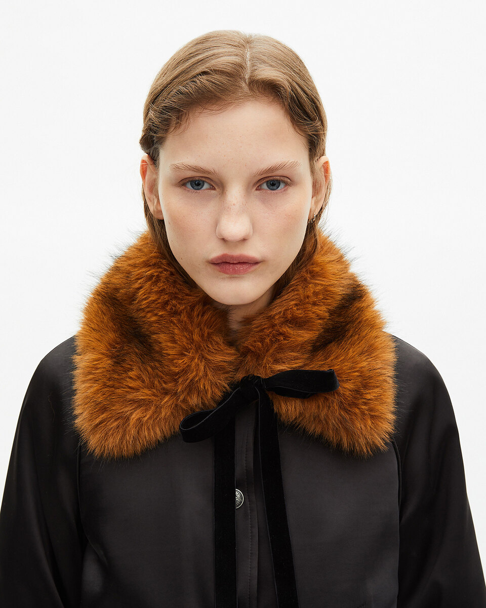 Black satin fur collar jacket