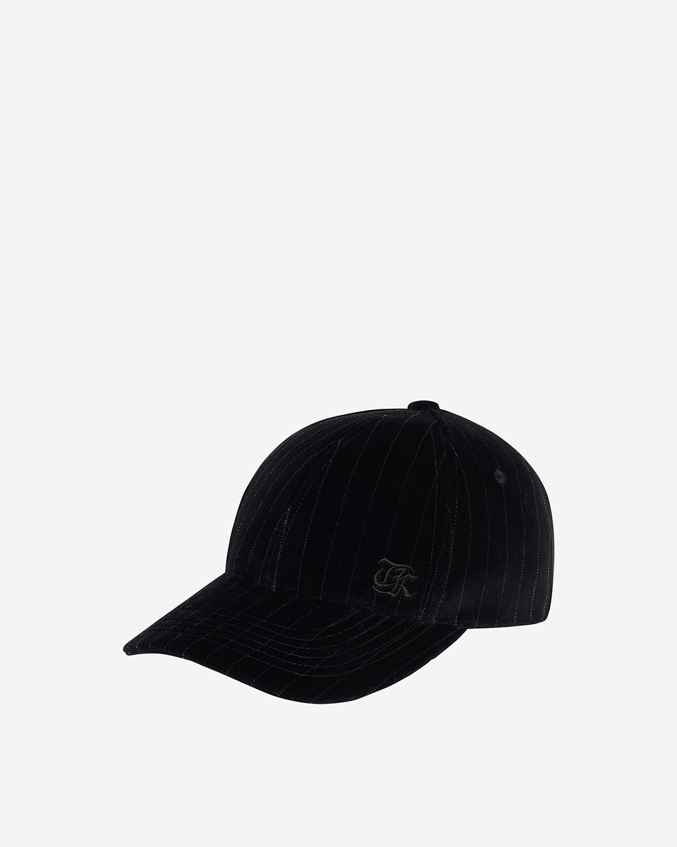 White velvet cap with fine stripes