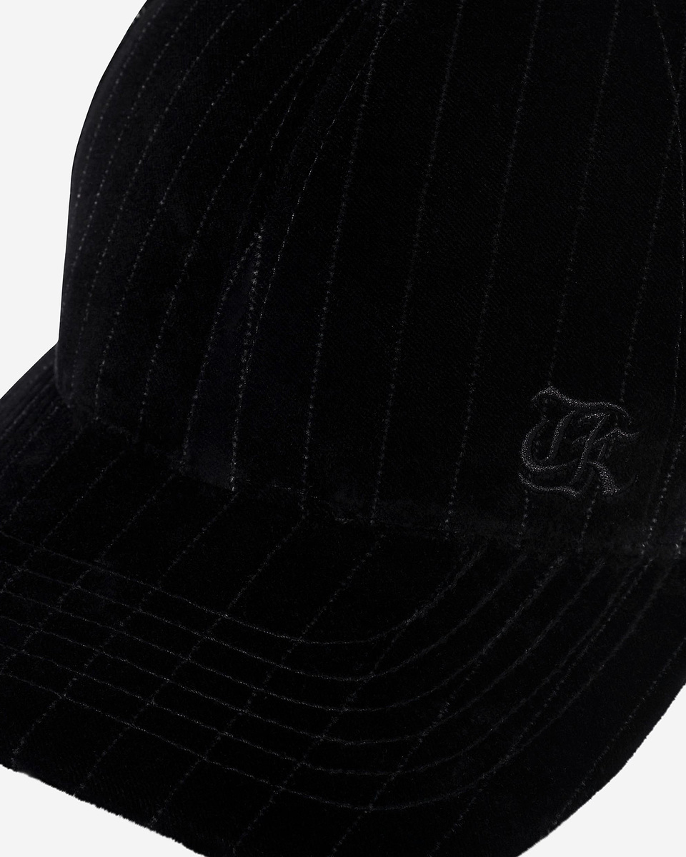 White velvet cap with fine stripes