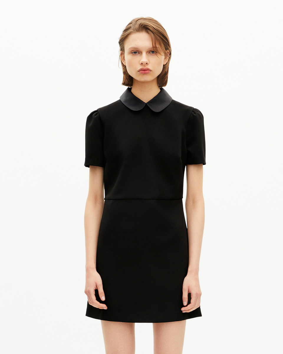 Short dress with claudine collar in black satin