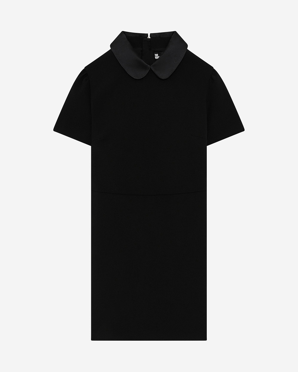 Short dress with claudine collar in black satin