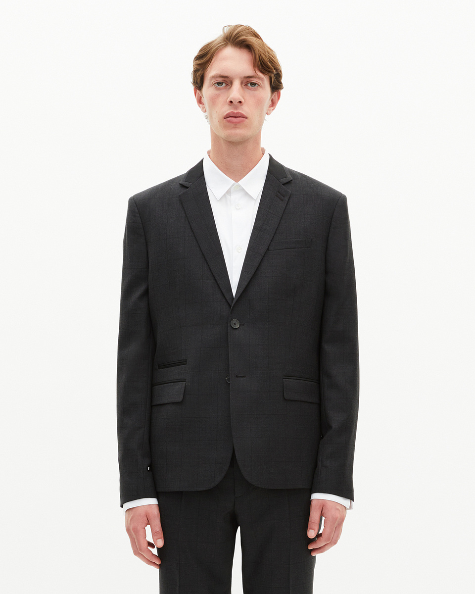 Black wool plaid suit jacket