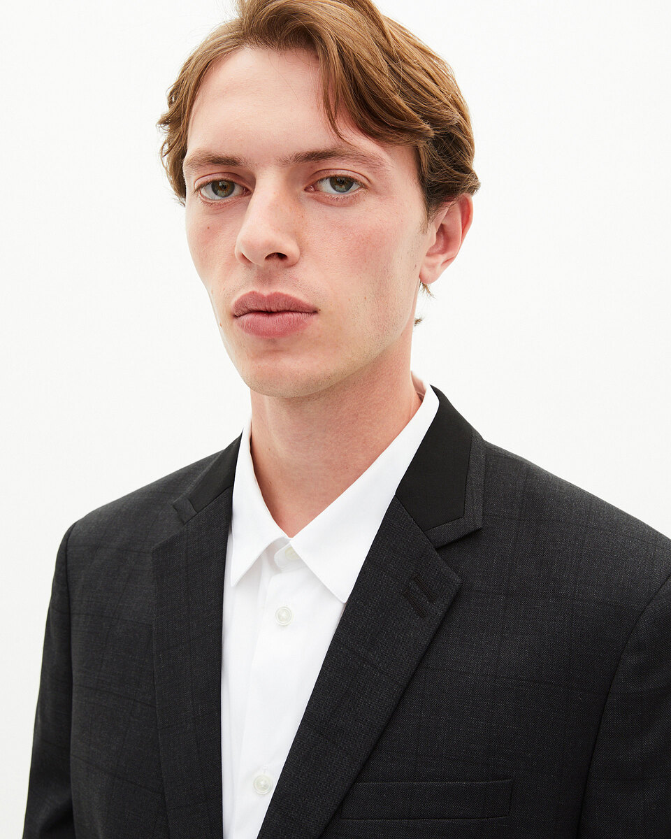 Black wool plaid suit jacket