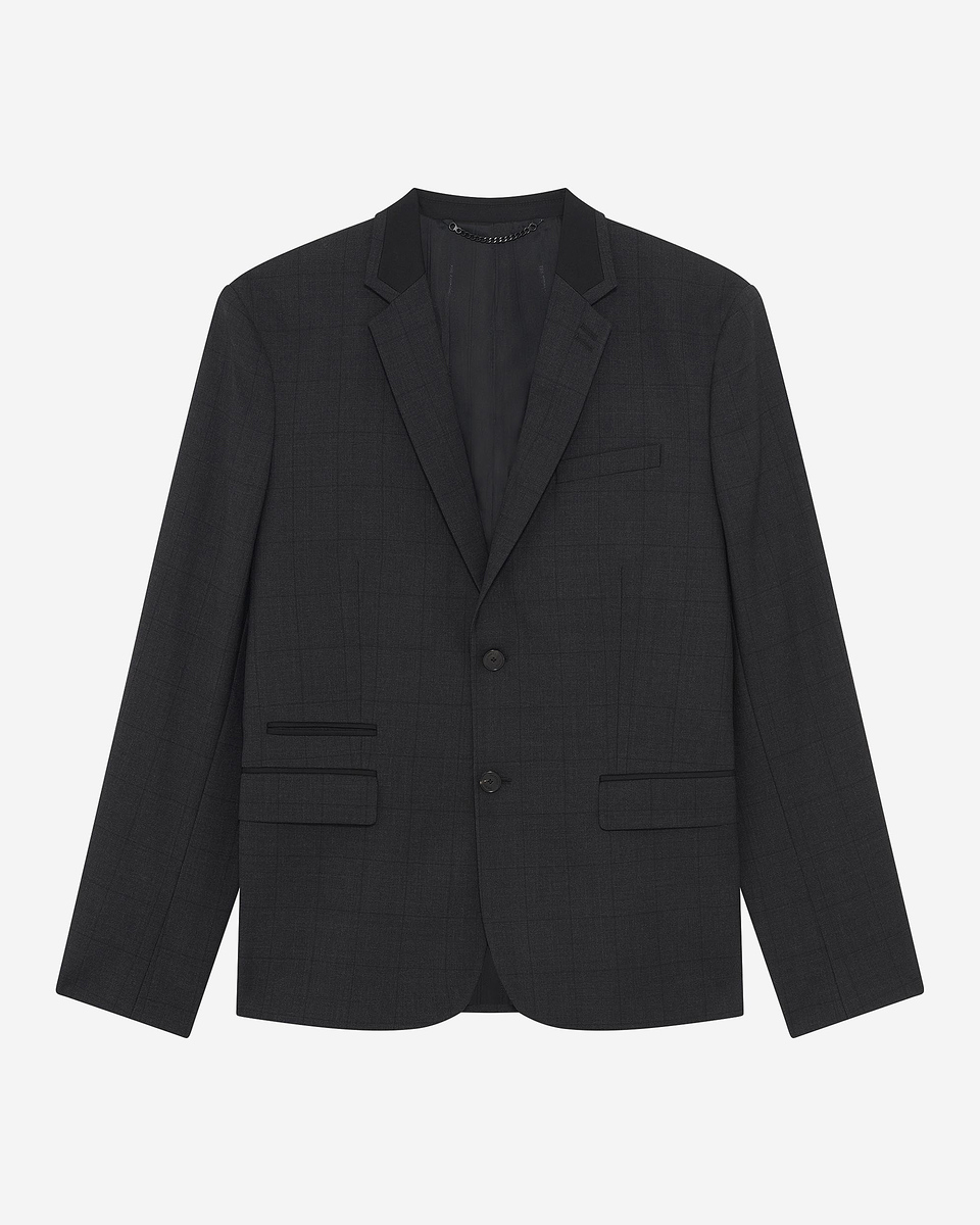 Black wool plaid suit jacket