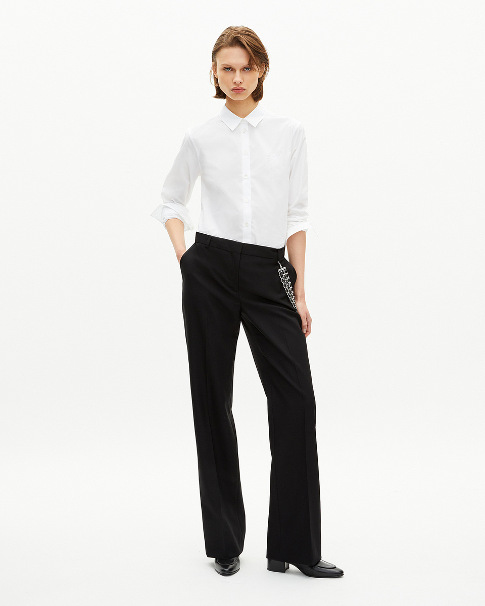 Wide-leg pants with black satin details