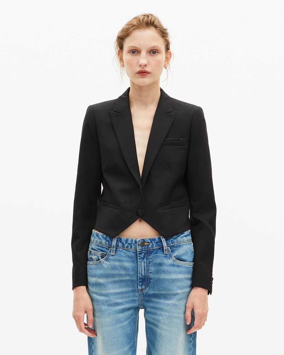 Short asymmetrical black jacket