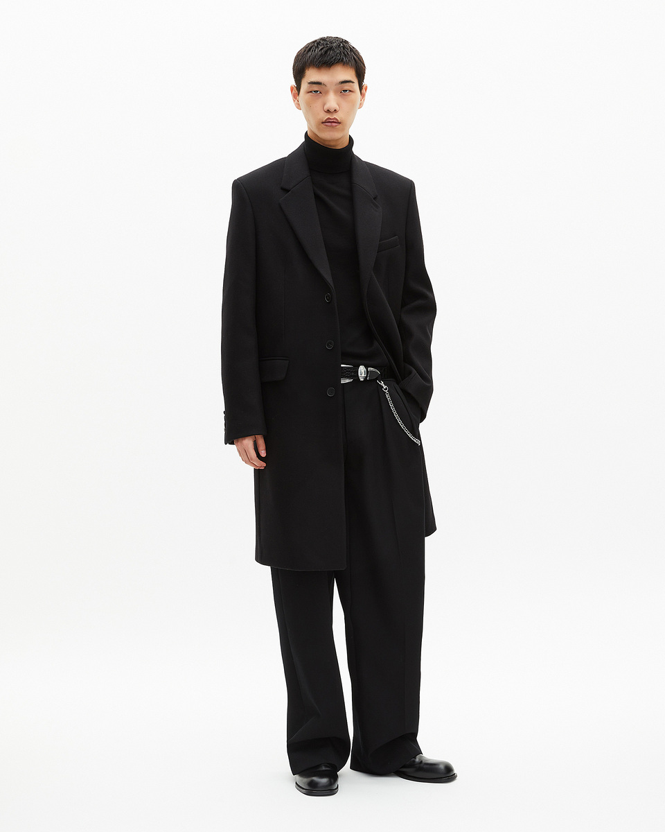 Black leather lapel collar coat