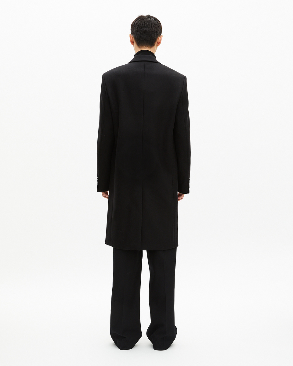 Black leather lapel collar coat