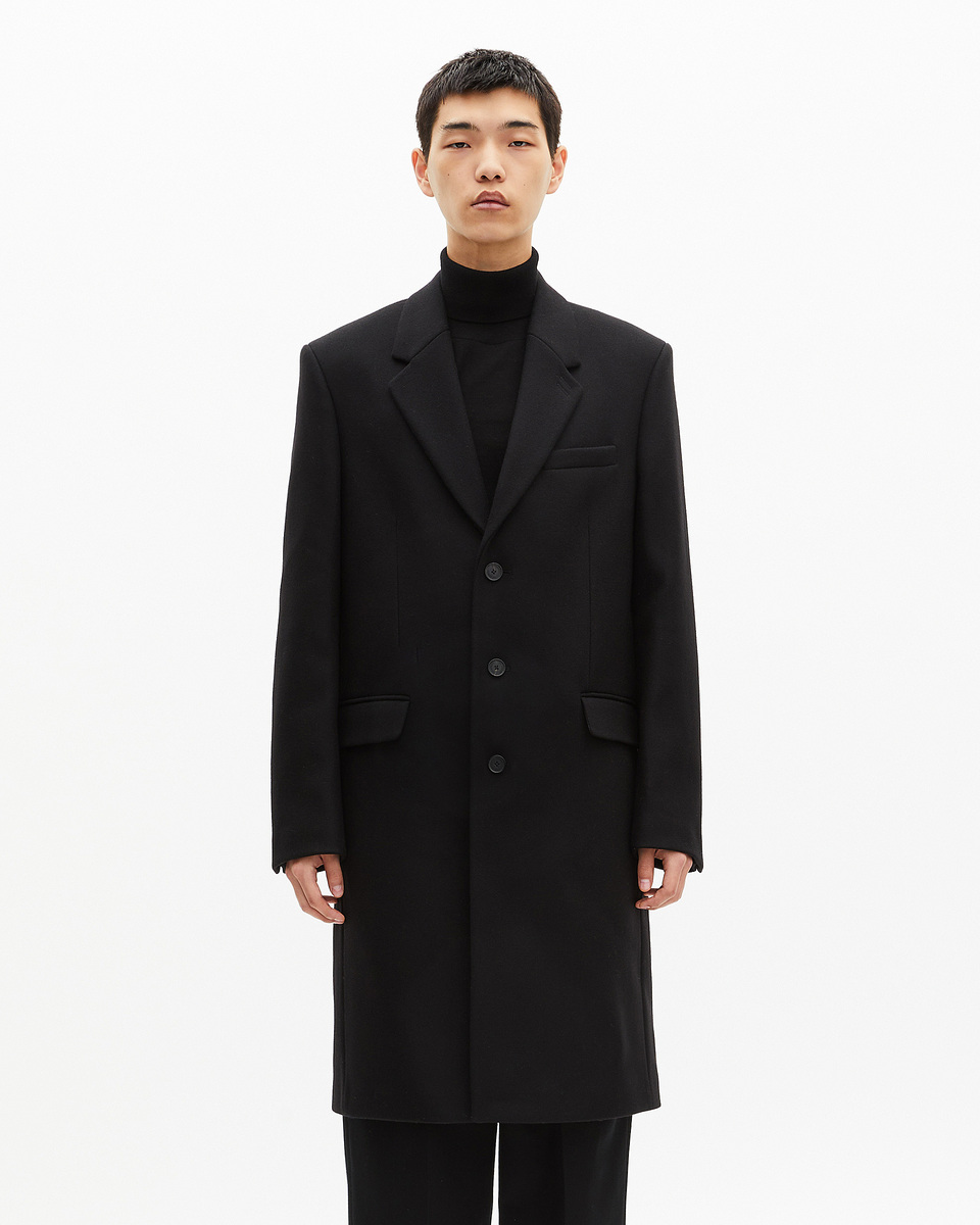 Black leather lapel collar coat