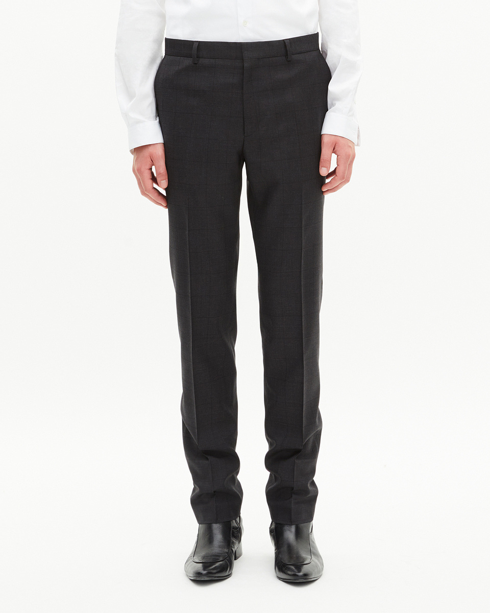 Black wool plaid slim fit suit pants