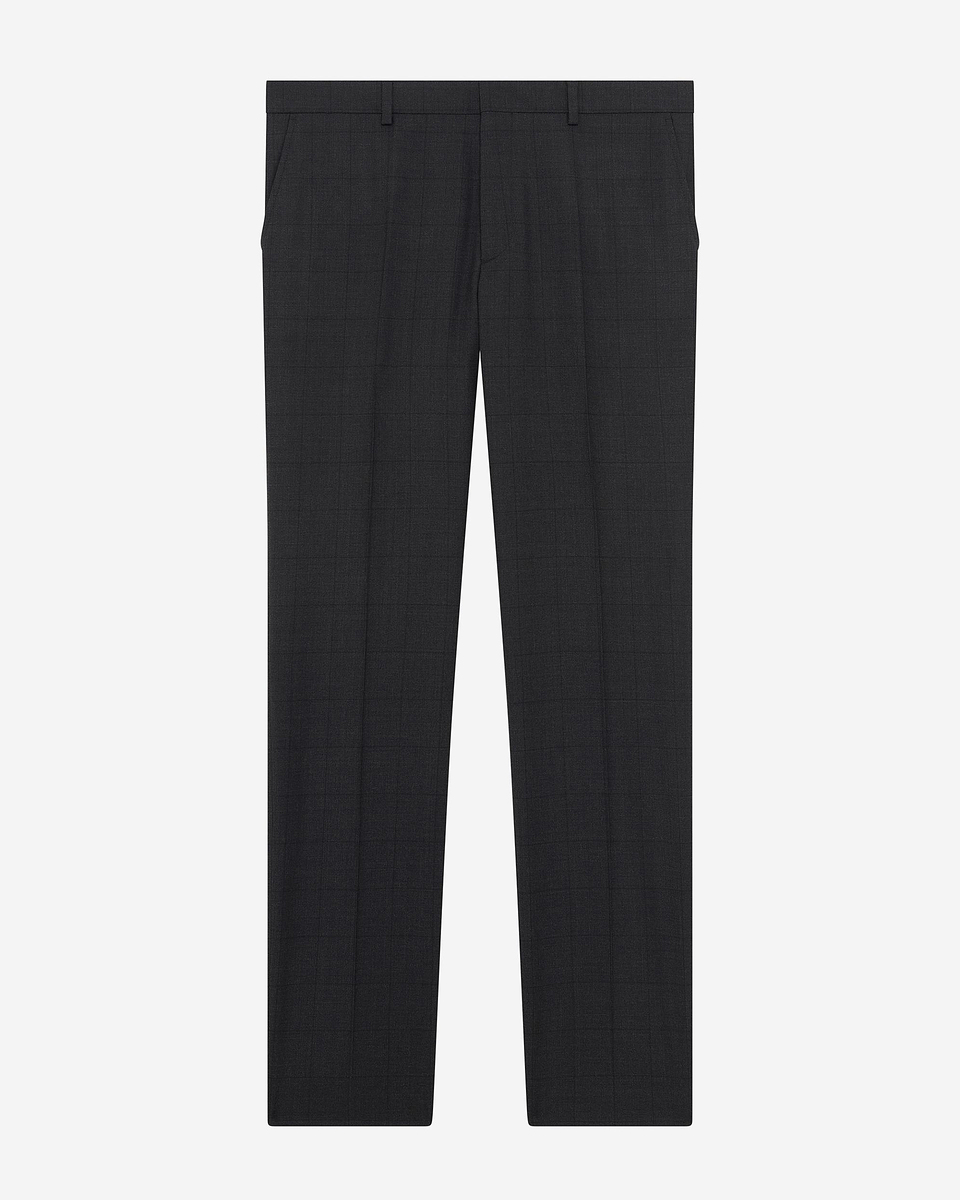 Black wool plaid slim fit suit pants