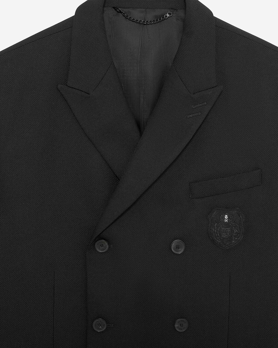 Double-breasted straight jacket with black crest