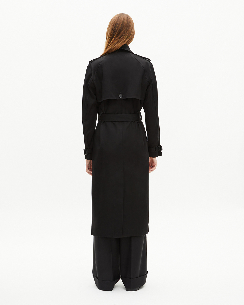 Long black cotton trench coat