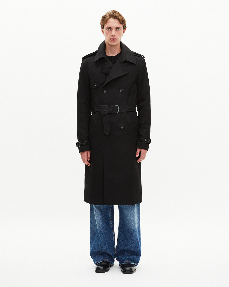 Straight cut trench coat in black cotton