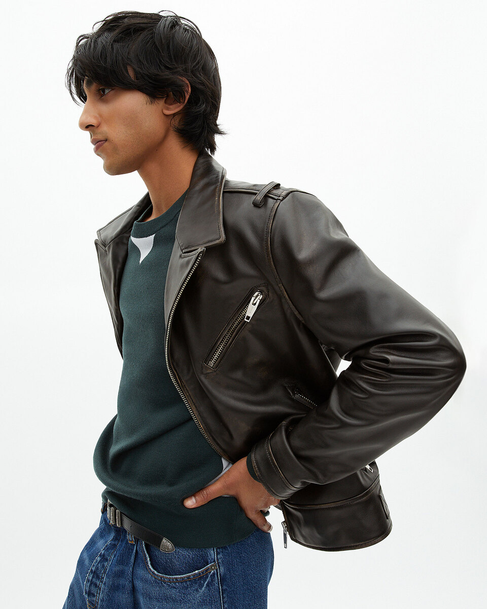 Black leather biker jacket