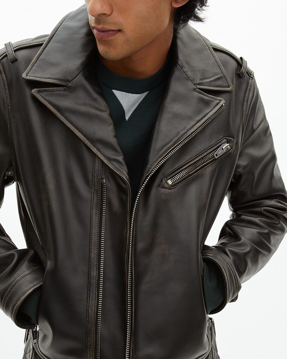 Black leather biker jacket