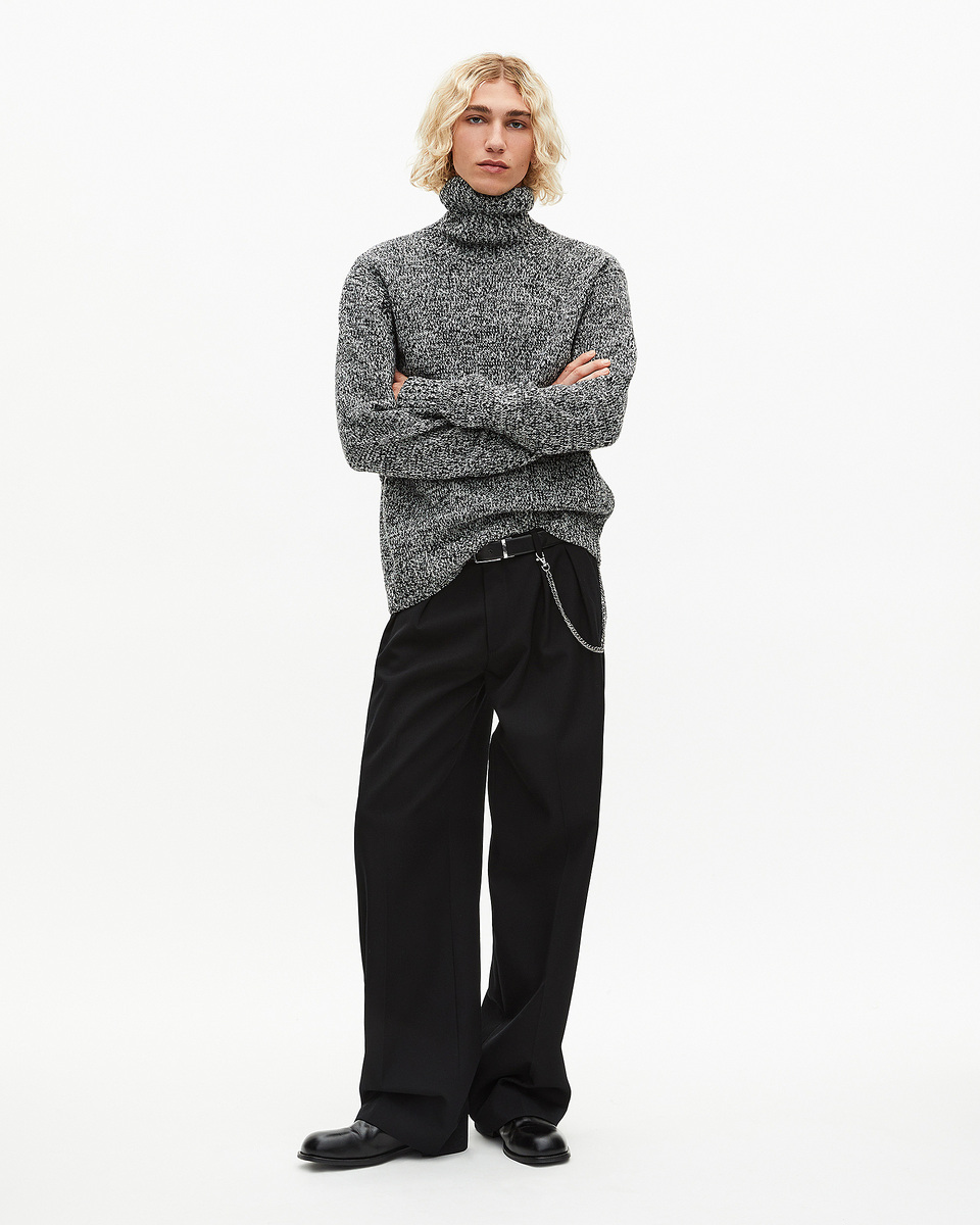 Black and white turtleneck sweater