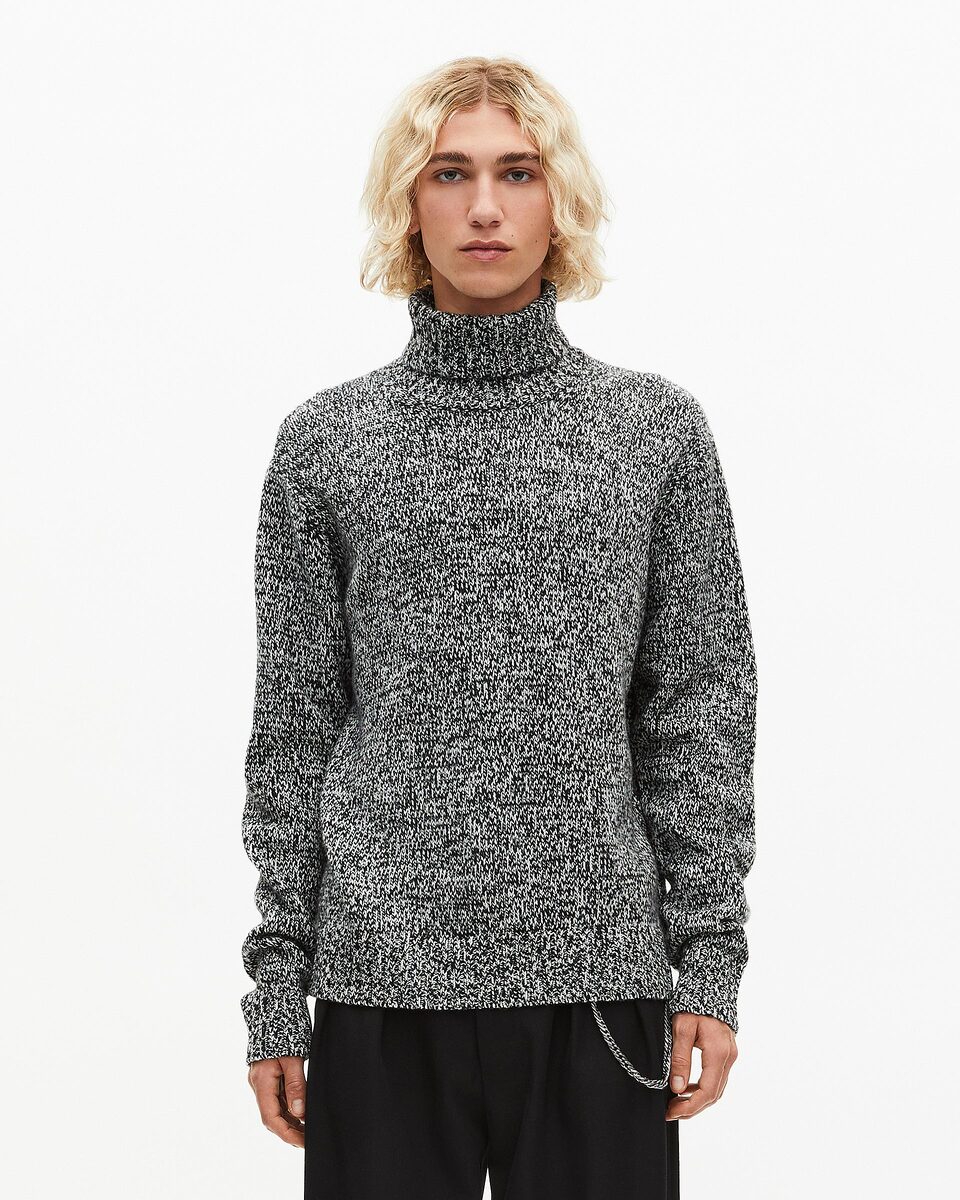 Black and white turtleneck sweater