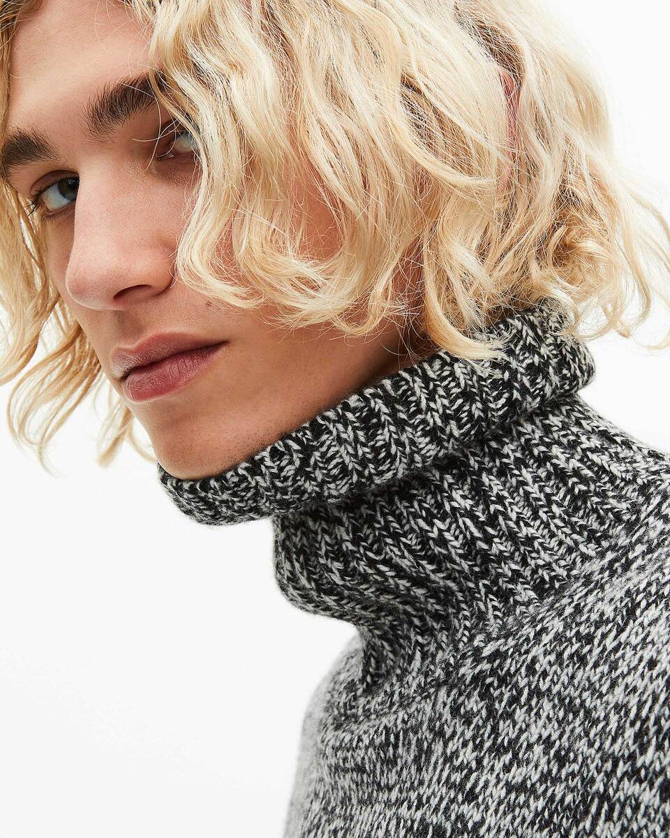 Black and white turtleneck sweater