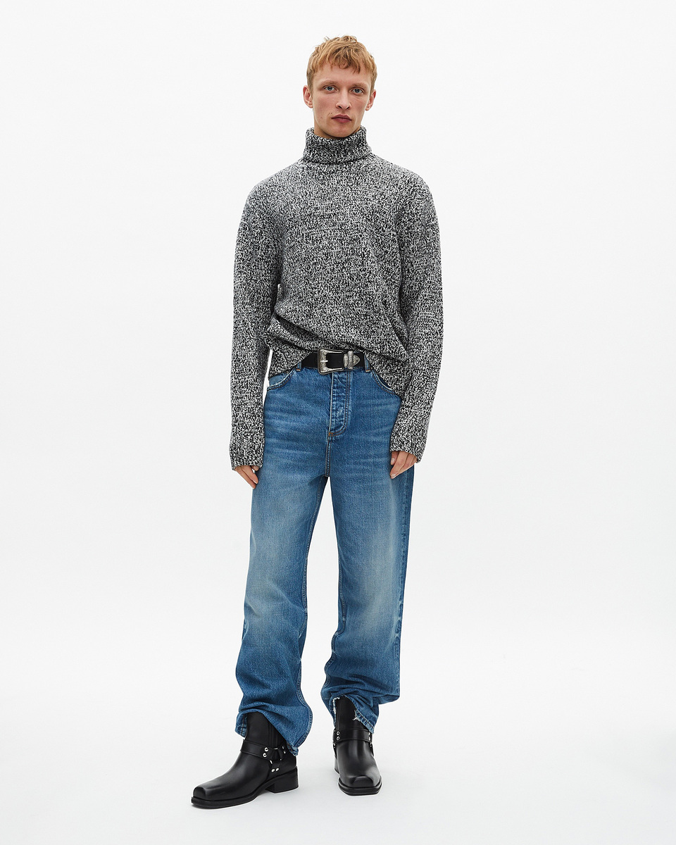 Black and white turtleneck sweater