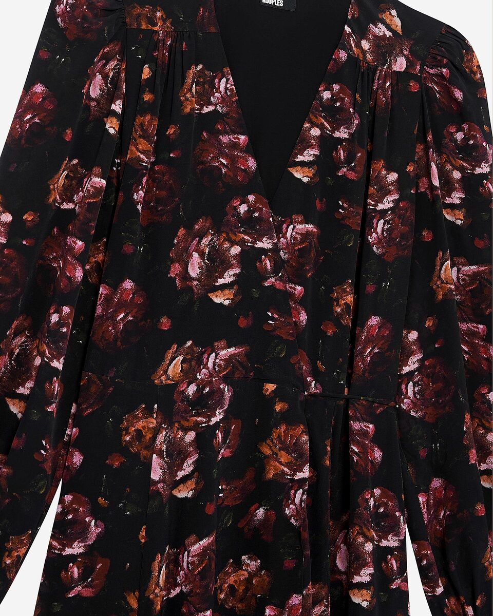 Burgundy silk blend floral print long dress